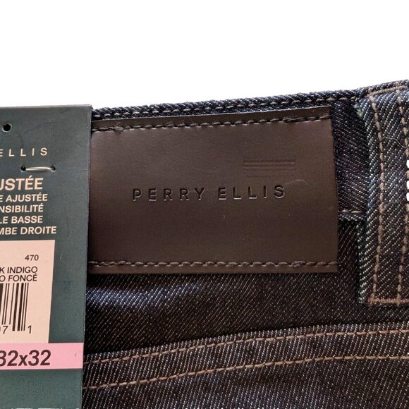 NWT PERRY ELLIS jeans Sz 32 x 32 SLIM FIT STRAIGHT LEG STRETCH LOW Dark Indigo - Picture 10 of 14